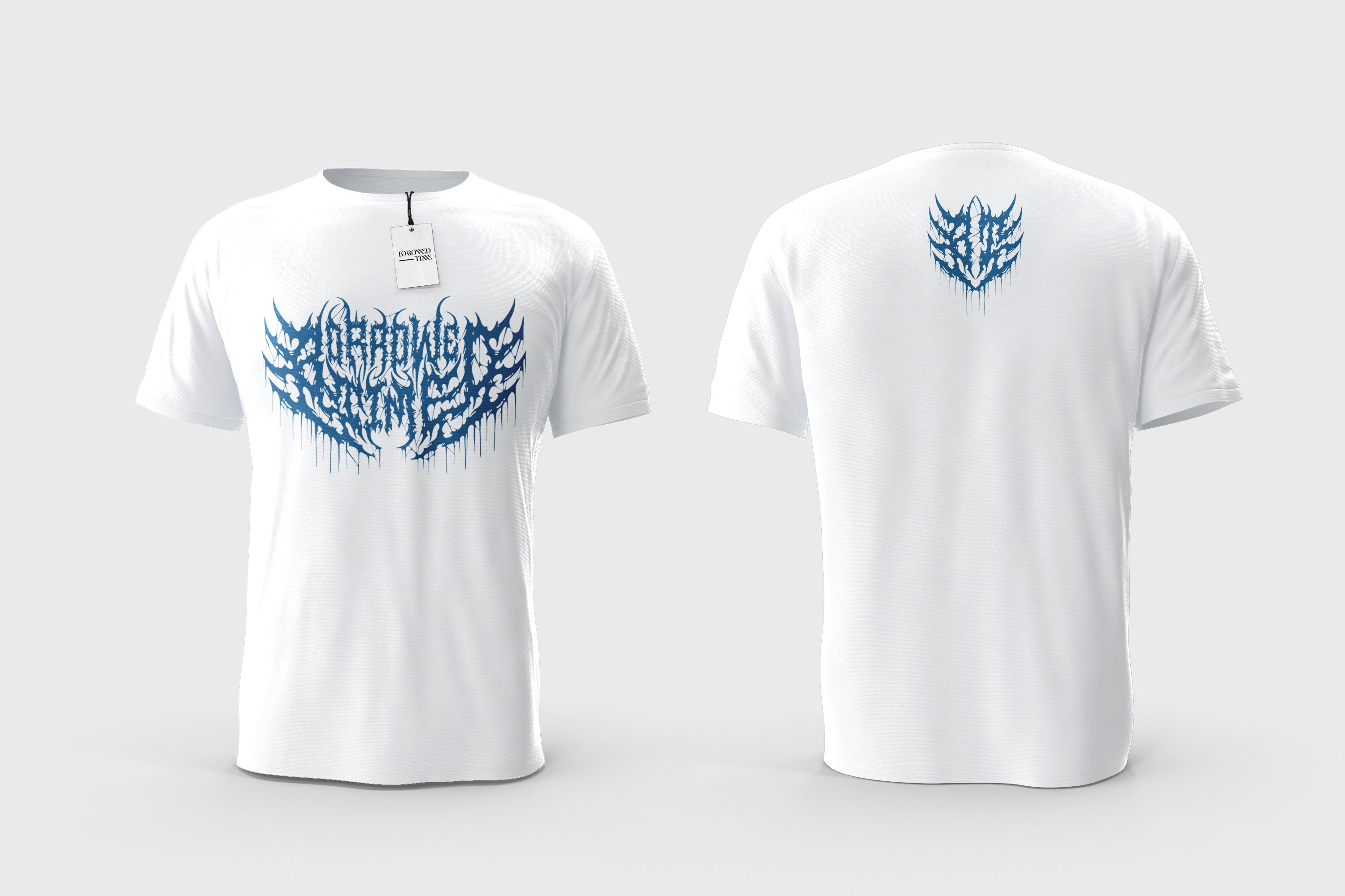 White T-Shirt Borrowed Time - Blue logo