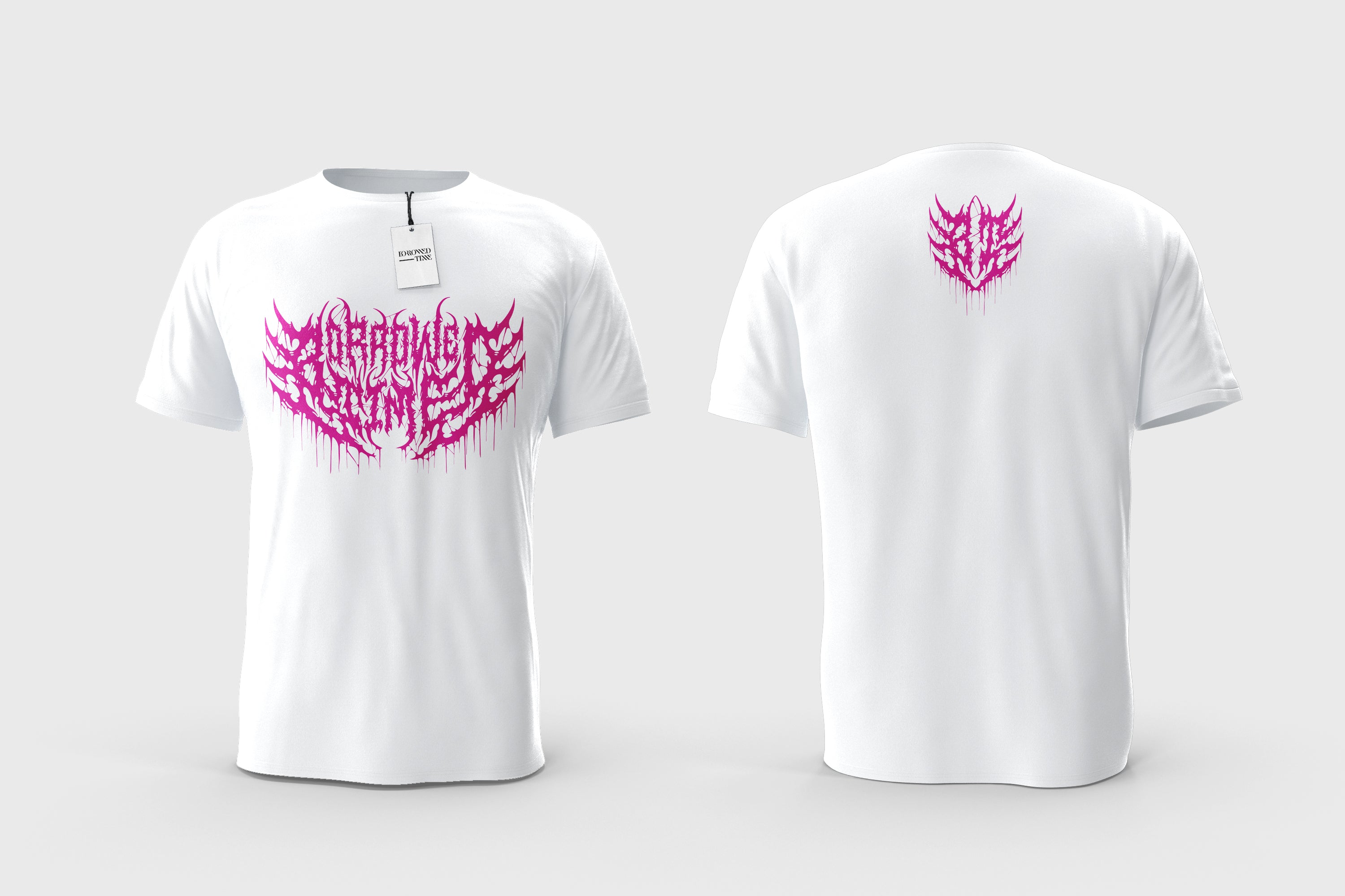 White T-Shirt Borrowed Time - Pink logo